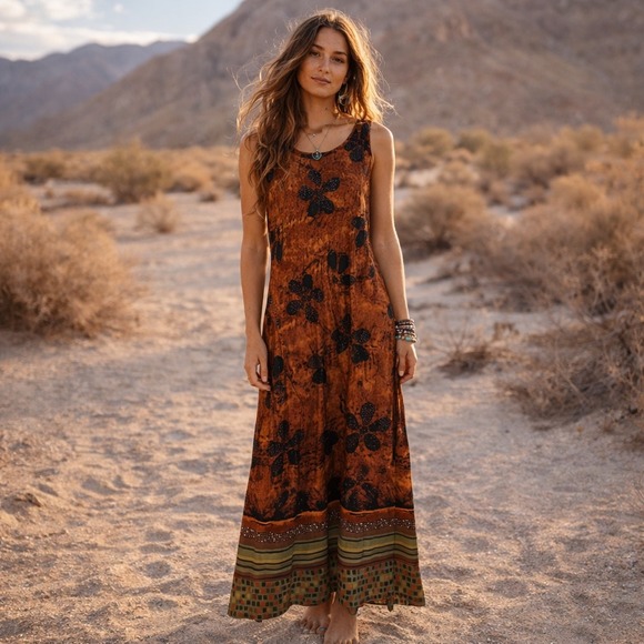 Jane Ashley Dresses & Skirts - Vintage Jane Ashley Boho Maxi Dress Medium Cottagecore Earthy Festival Retro
